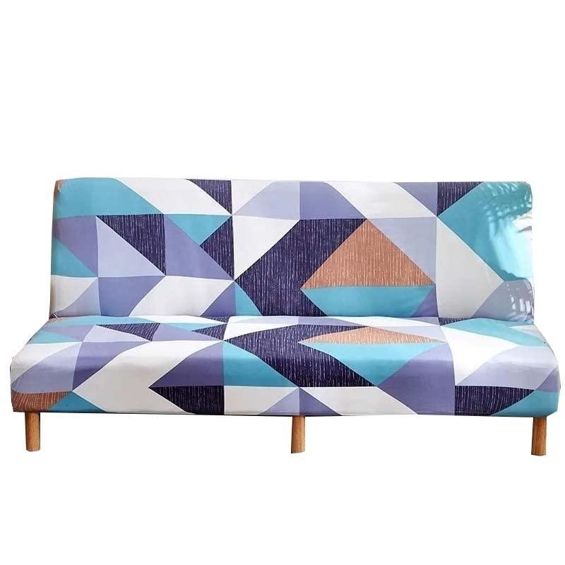 FIBITA Armless Sofa Bed Cover Stretch Futon Slipcover 2/3 Seater , Printed Spandex Armless Couch Cover Folding Armless Loveseat Furniture Protector with Elastic Bottom for Living Room ( Color : #18 , Size :