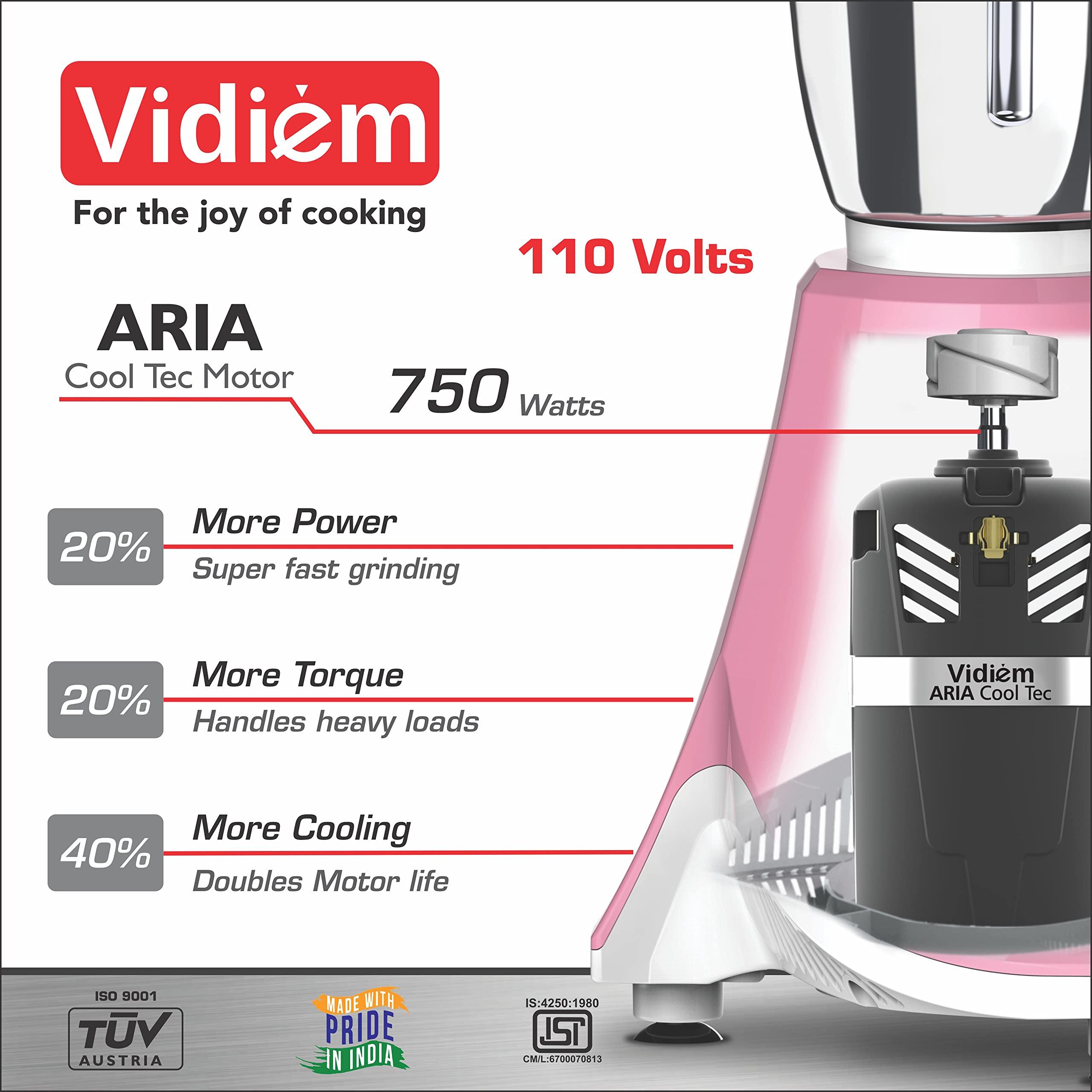 Vidiem Vidiem Ivy Plus 4 Jar Mixer Grinder 750 watts Free Service Kit included -110Volts