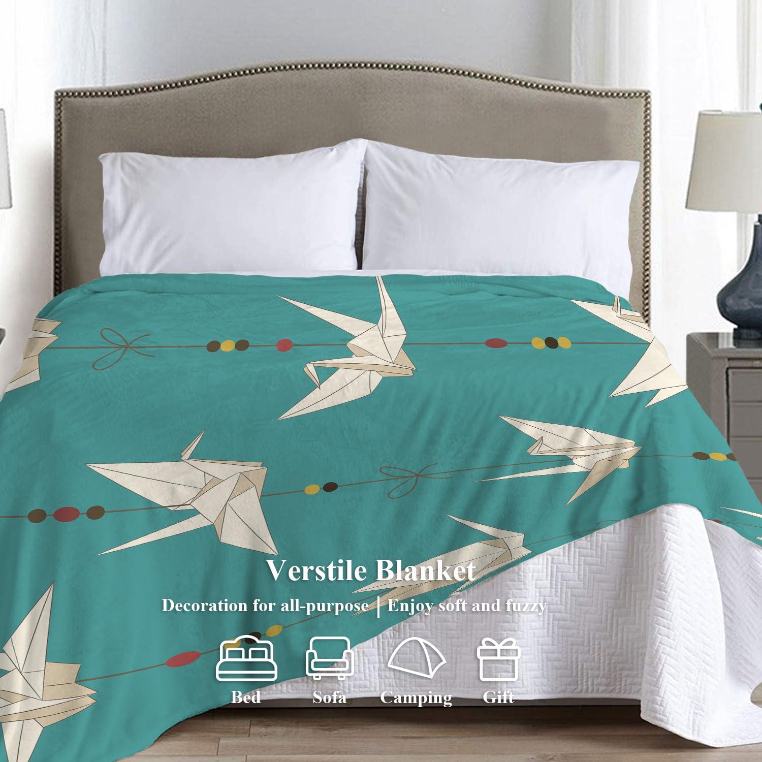 BaoNews BaoNews Indigoblue Japanese Paper S Soft Throw Blanket,White Century Origami Bird Warm Lightweight Blanket Washable Bed Throws for Adult Sofa Bed Bedroom Living Room Dorm Room,200X150cm