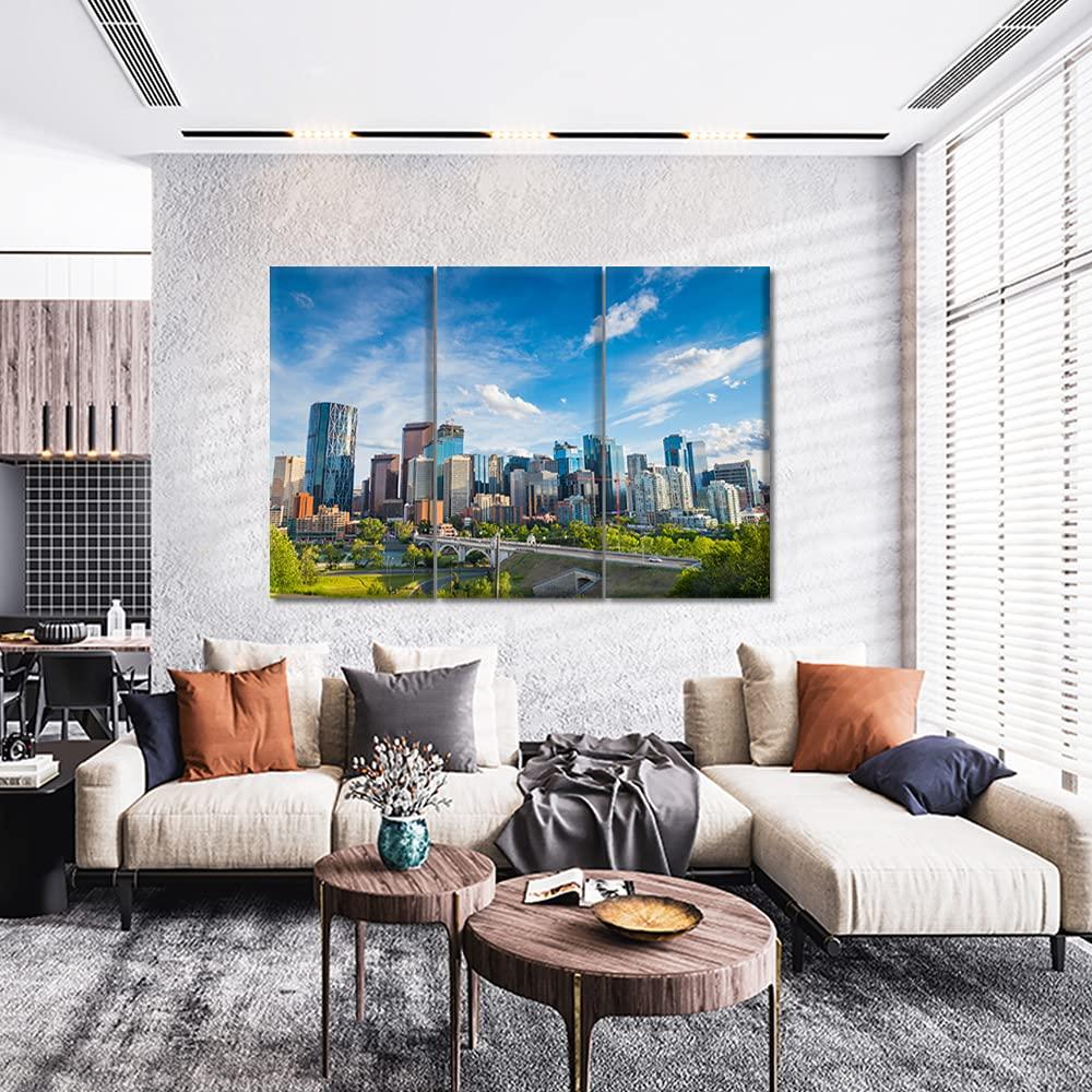 TUMOVO TUMOVO 3 Piece Wall Decorations for Living Room Calgary Skyline Wall Art Downtown Cityscape Poster Prints on Canvas Modern Calgary, Alberta, Canada Home Decor Framed Ready to Hang (20 x 40 inch x3)