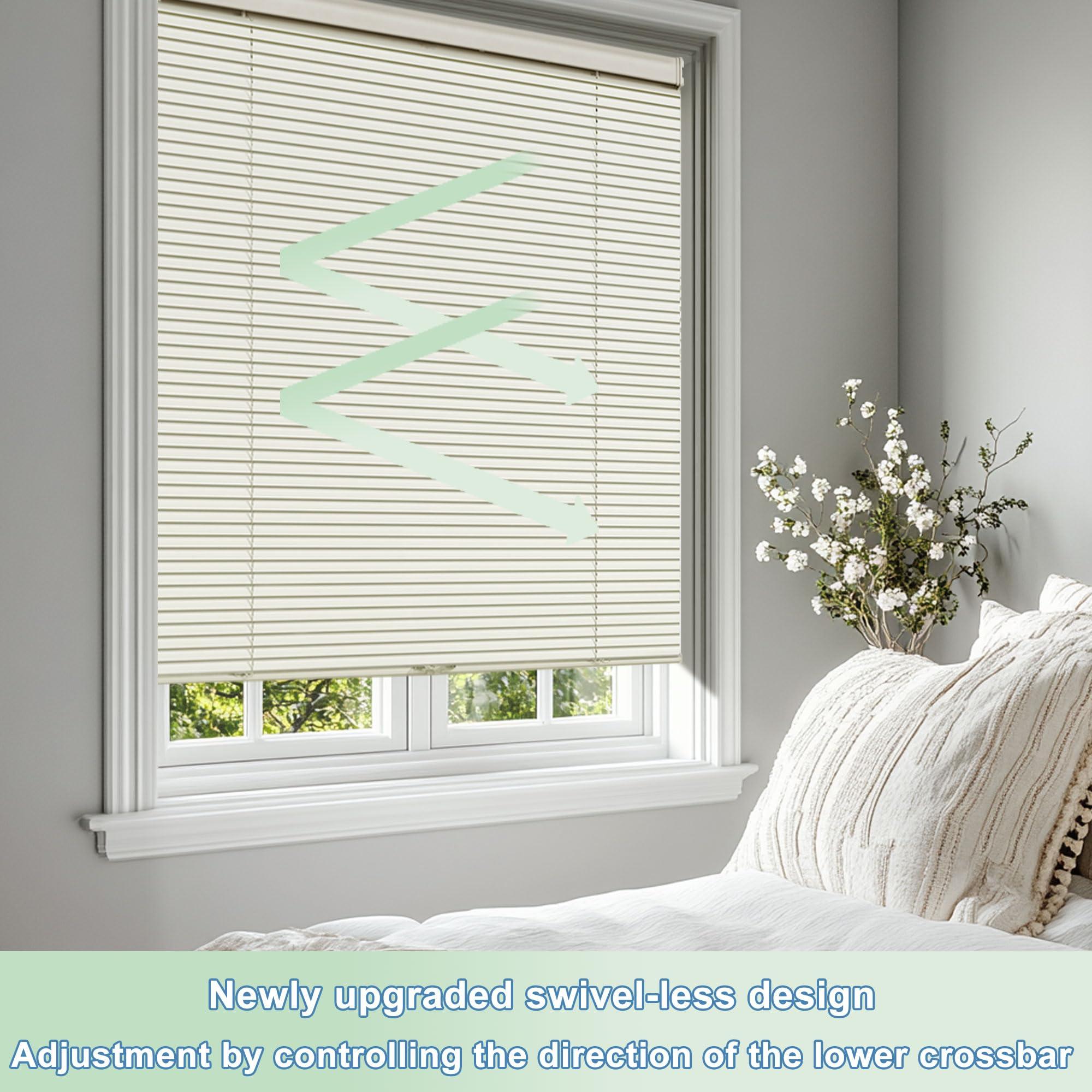 BERISSA BERISSA No Drill No Tool Cordless Mini Window Blinds 1 inch Venetian Blind Aluminum Horizontal Blinds Camper Blinds for Interior Inside(47" W x 39" H) Beige