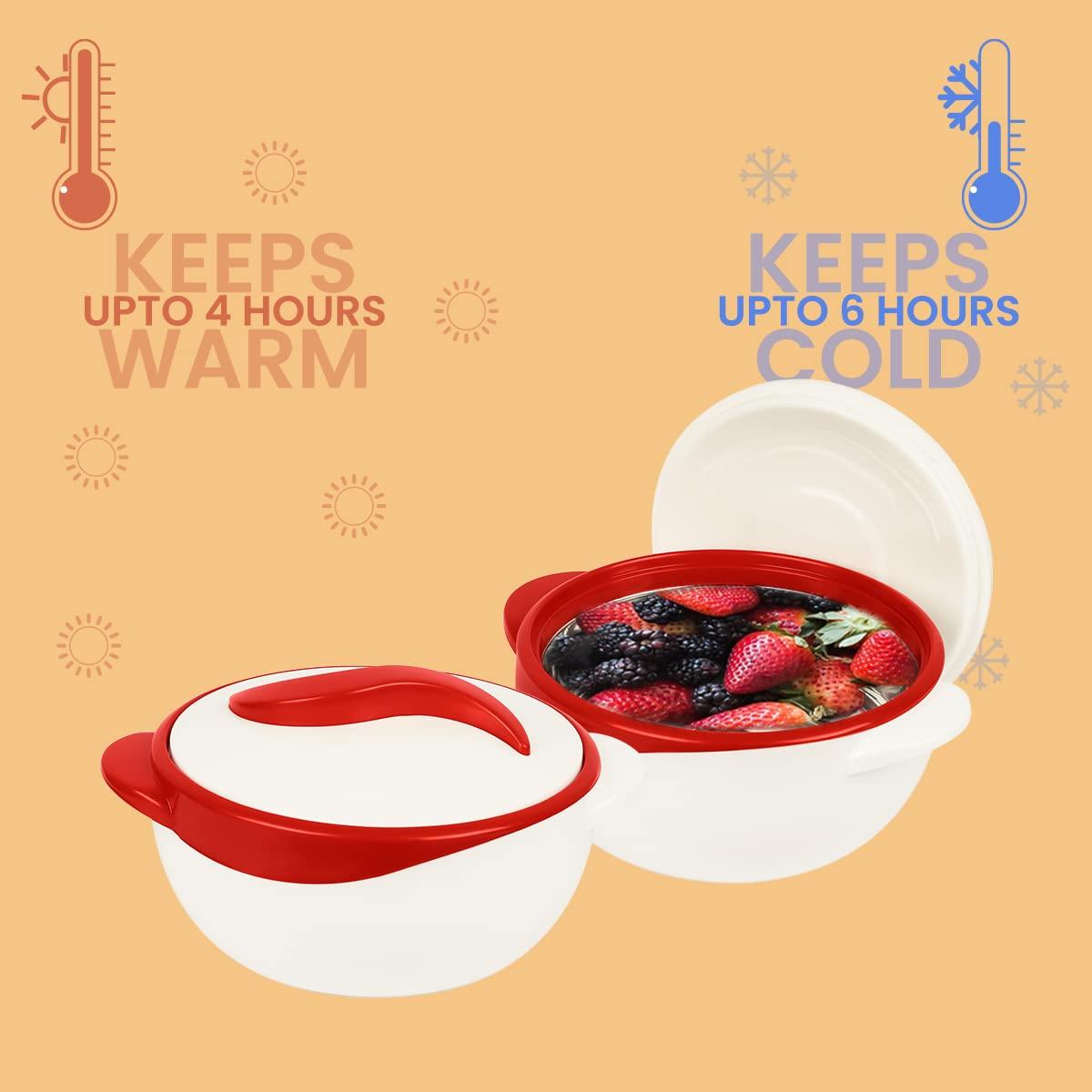 Pinnacle Thermoware Pinnacle Insulated Casserole Dish with Lid 1.5 qt. Hot Pot Food Warmer/Cooler Great Thermal Soup/Salad Serving Bowl- Stainless Steel Hot Food ContainerBest Gift Set for Moms Holidays Red/white