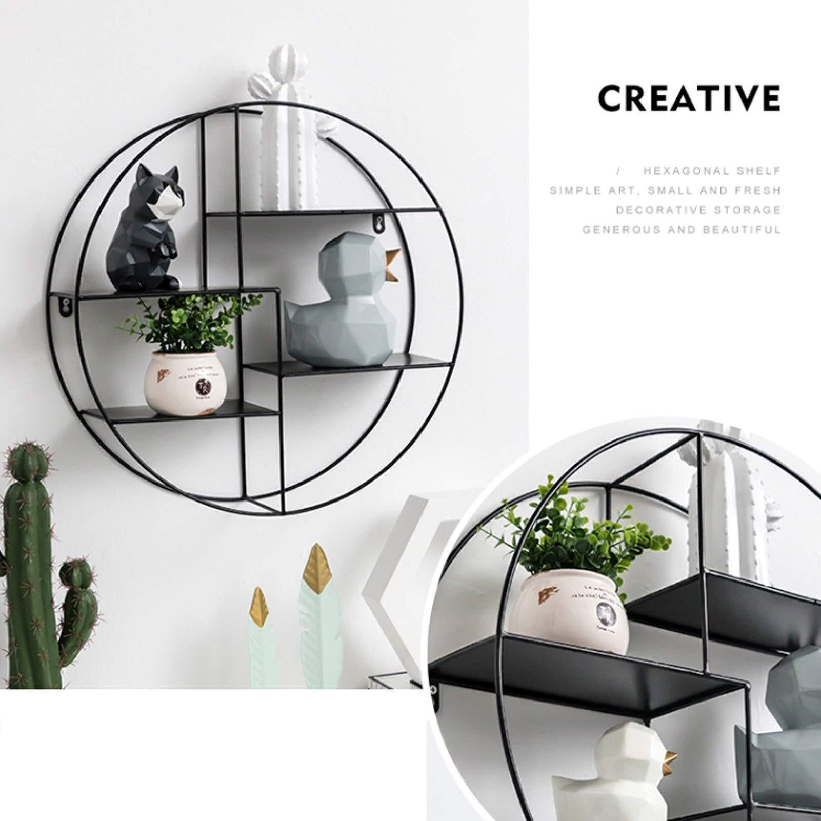 WYFZT WYFZT Floating Shelves Wall Mounted Shelf, Round Modern Design Metal Circle Storage Shelves Display Racks Home Decor for Living Room, Office, Bedroom, Bathroom, Kitchen, Black (Size : 501450cm)