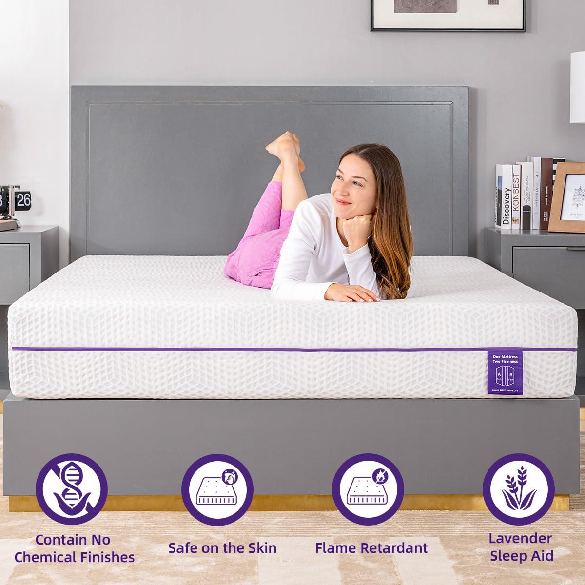 Tripie Tripie Twin Mattress 10 Inch, Gel Soft & Firm Dual Sides Flippable Mattress for Bamboo-Charcoal Memory Foam Mattress, Lavender Sleep Aid Mattress for Relieve Pressure, Bed in a Box