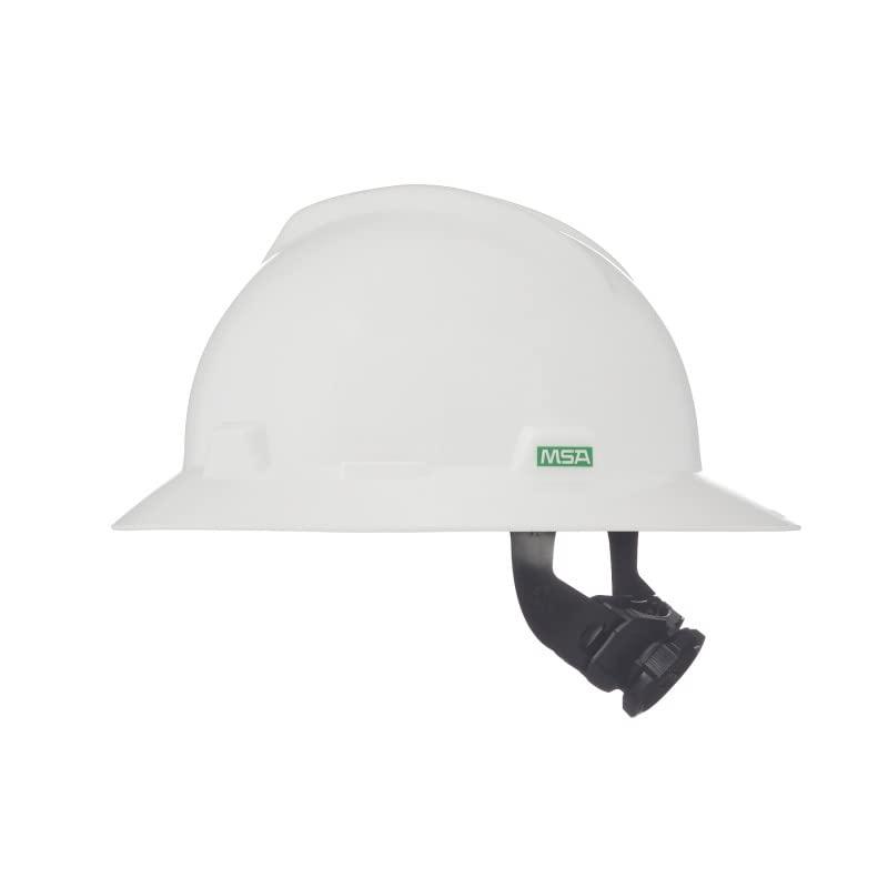 MSA MSA 475369 V-Gard Full-Brim Hard Hat With Fas-Trac III Ratchet Suspension | Polyethylene Shell, Superior Impact Protection, Self Adjusting Crown-Straps - Standard Size in White