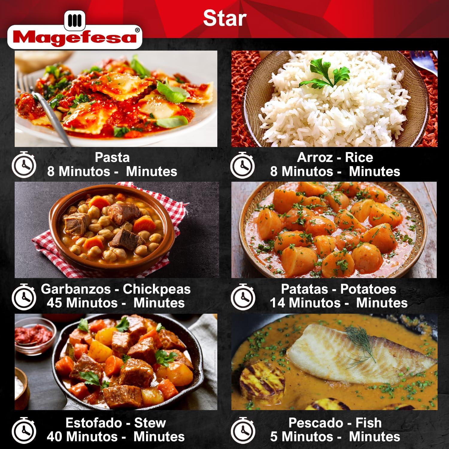 MAGEFESA MAGEFESA Star Pressure Cooker, 6.3-Quart, 18/10 Stainless Steel, Works on All Stovetops (Induction Compatible), Safety Lock & 8 PSI Cooking