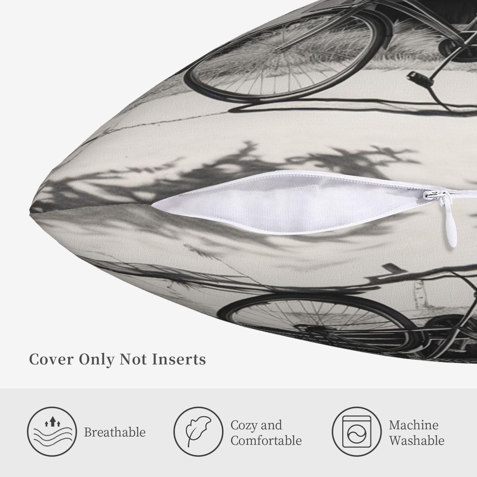 VTCTOASY VTCTOASY Decorative Throw Pillow Covers 20\"x20\" Square Pillow Covers Old Bicycle Throw Pillow Cover for Sofa Double Sided Plush Pillow Case Cushion Case for Living Room