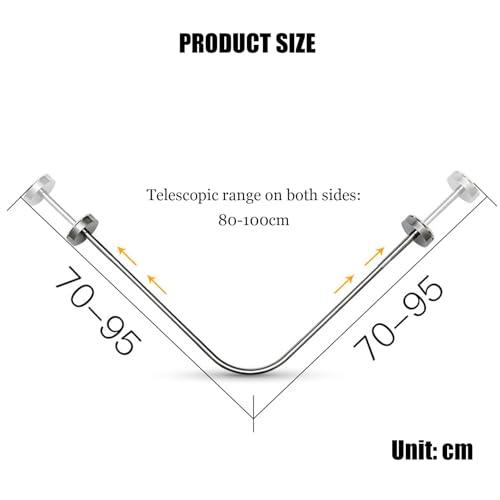 Meiiron Adjustable Curved Shower Curtain Rod Wall Mounted L-Shaped Bathroom Corner Curtain Hanger Pole Bath Bar Metal Shower Rail, No Drilling (Size : 70~95x70~95cm)