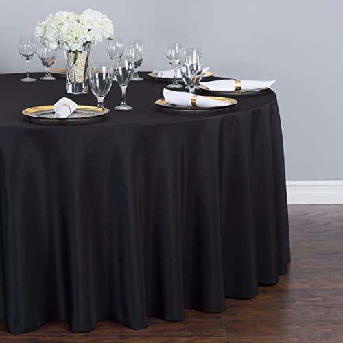 LTC LINENS LinenTablecloth 132-Inch Round Polyester Tablecloth Black