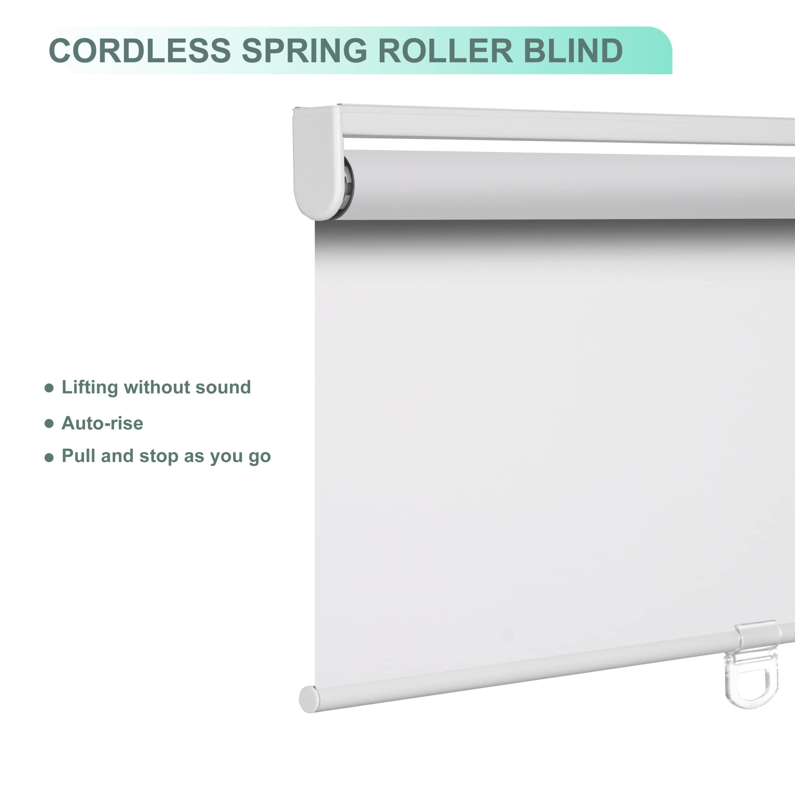 HOTSOON HOTSOON Blackout Roller Shades for Windows, Cordless Window Blinds Thermal Insulated Spring System Shades for Home Office, White, 63.5" W x 48" H