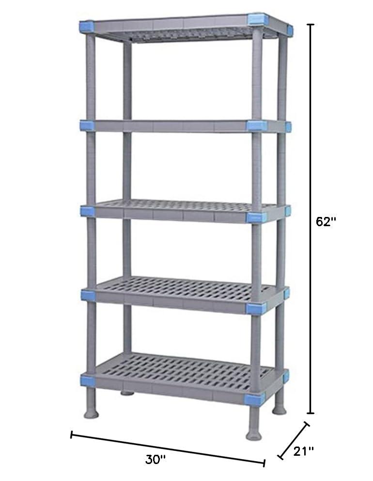 QUANTUM STORAGE SYSTEMS Quantum QP213062VS-5 5-Shelf Vented Open Grid Millenia Plastic Shelving Unit with (4) Post and Removable Mat for Healthcare | 2,000 lbs Capacity | 30"W x 21"D x 62"H, Gray, Polypropylene/ABS, NSF