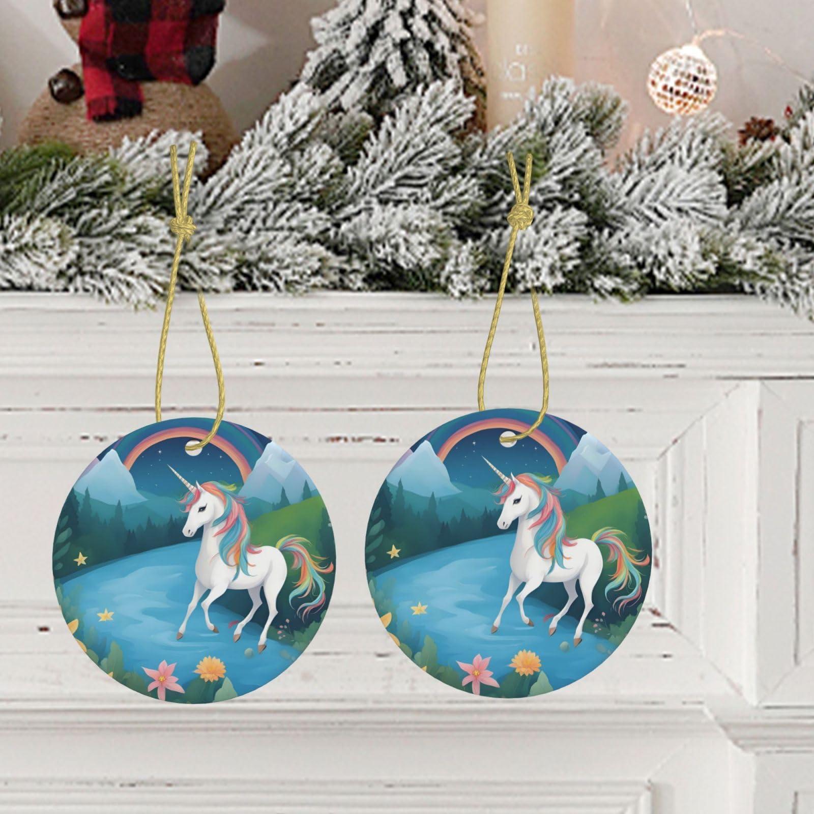 Mouxiugei Running Unicorns Personalized Christmas Ornament - Customizable Ceramic Tree Pendant for Customize Christmas Ornaments