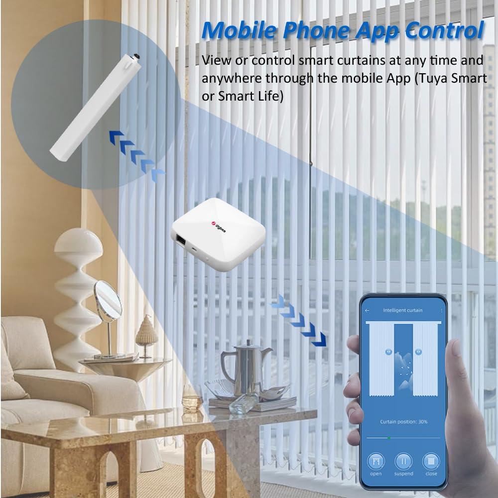 SIXIN Tuya Smart Motorized Vertical Blinds Motor & Track,Smart Motorized Curtains, 180 Rotation, Compatible with Google Assistant & Amazon Alexa (ZigBee Motor - 5M (196.9in) Track)