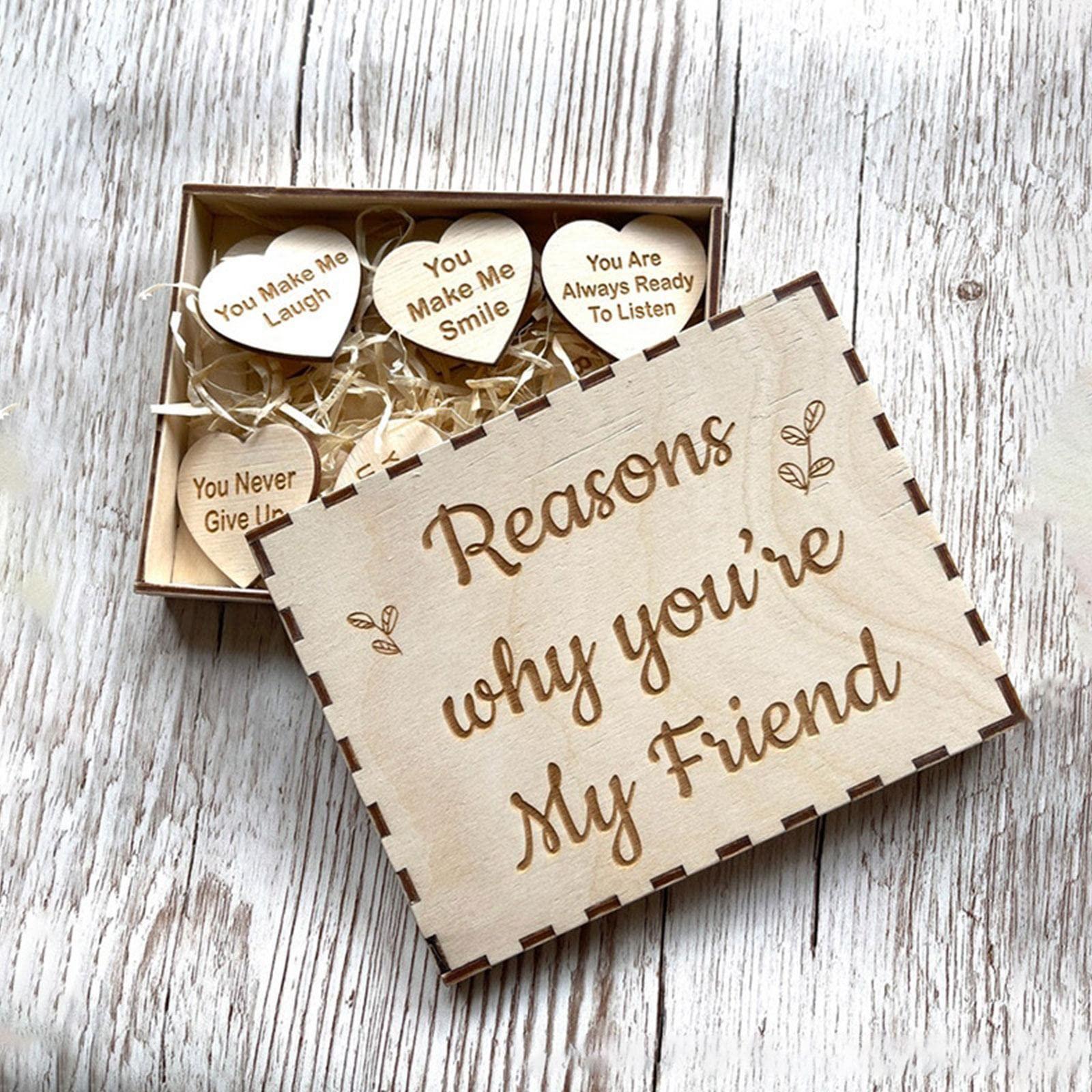 SHOUD SHOUD Unique Friendship Gift,Friendship Wooden Hearts in The Box Reasons Why You are My Friend Personalized Wooden Box and Heart Tokens Set,Christmas Gift(Without Box)