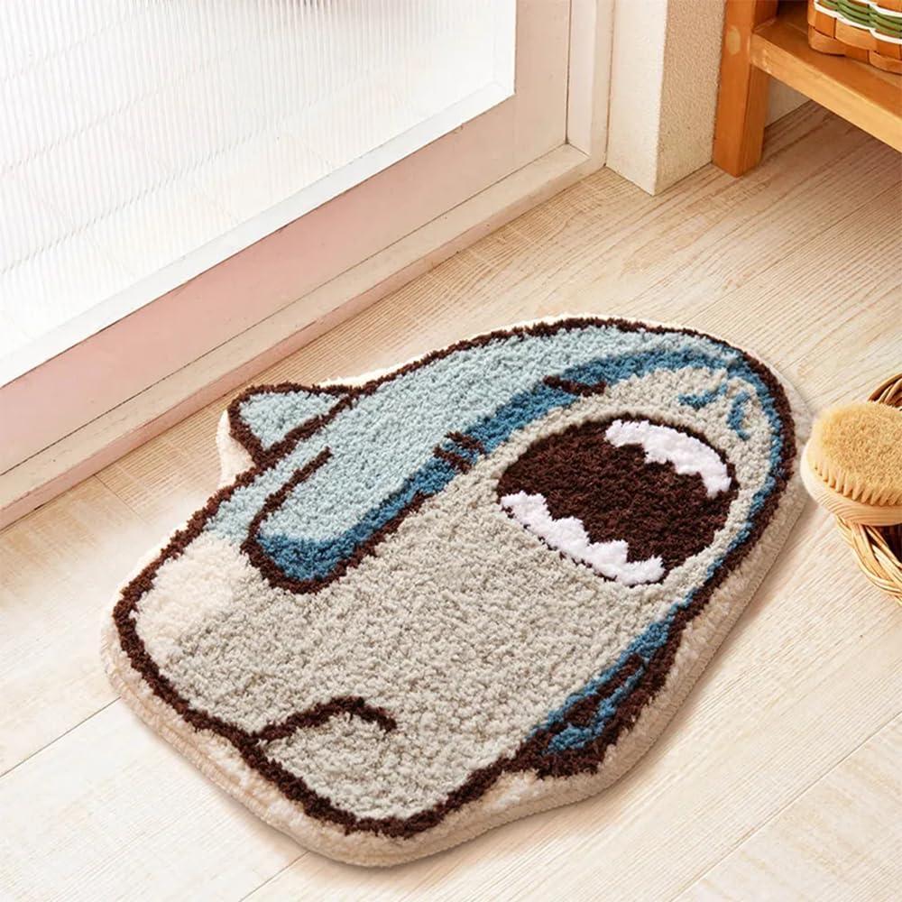 PETDREAM Shark Shaped Bathroom Rugs 16x24 inch Area Rugs Blue Absorbent Bath Rugs Non-Slip Shower Rug Bath Mats for Bathroom Kitchen Sink Bedroom Floor Mat Carpet (16x24 inch, Shark)