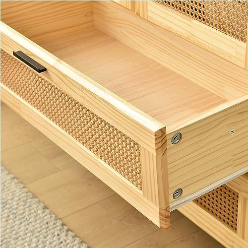 Woodpeckers Furniture And Mattress Pine Wood Closet with Rattan Doors and Two Drawers (Natural)