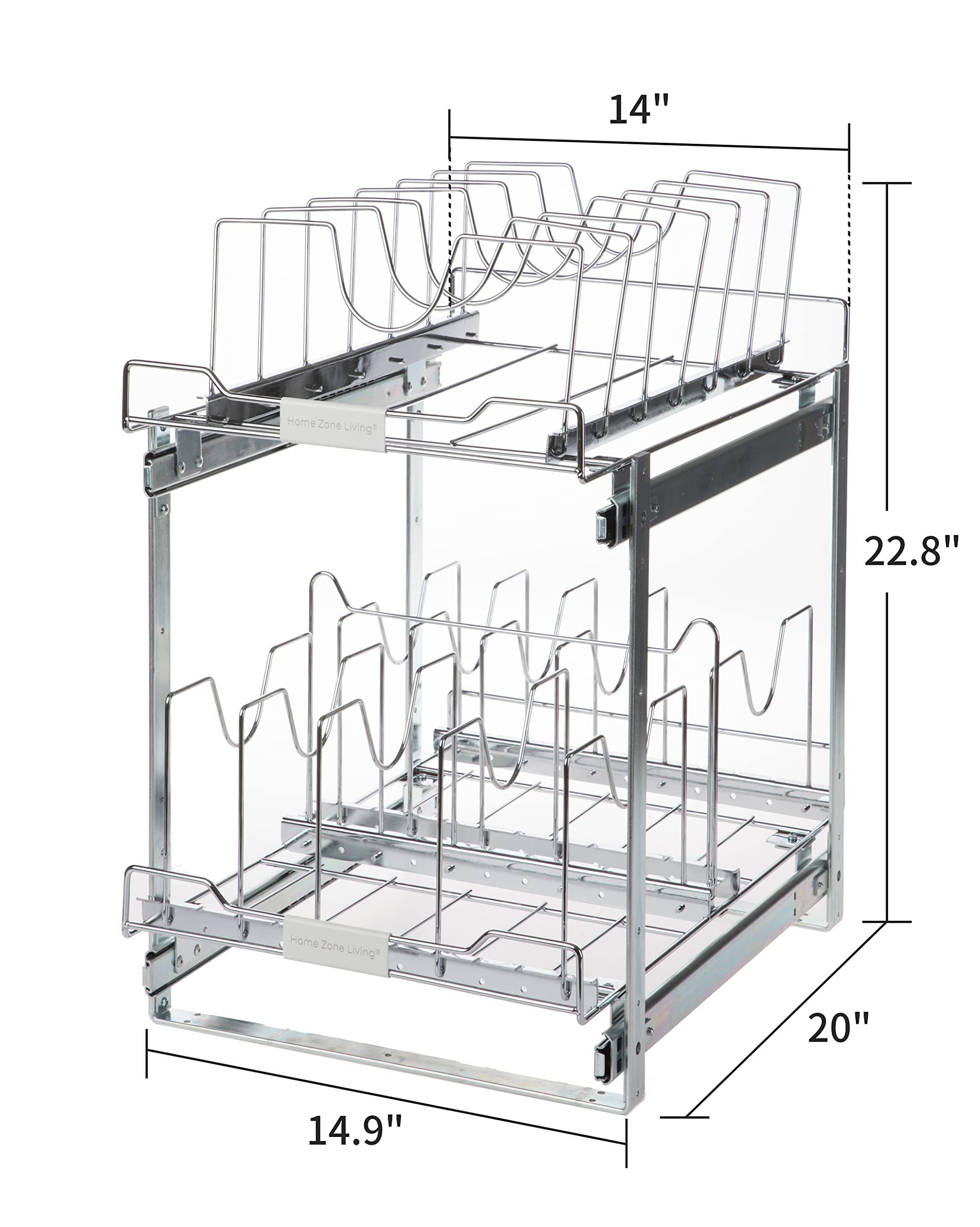 Home Zone Living Home Zone Living Pull Out Kitchen Cabinet Organizer with Two Tiers of Storage, 15 W x 20 D