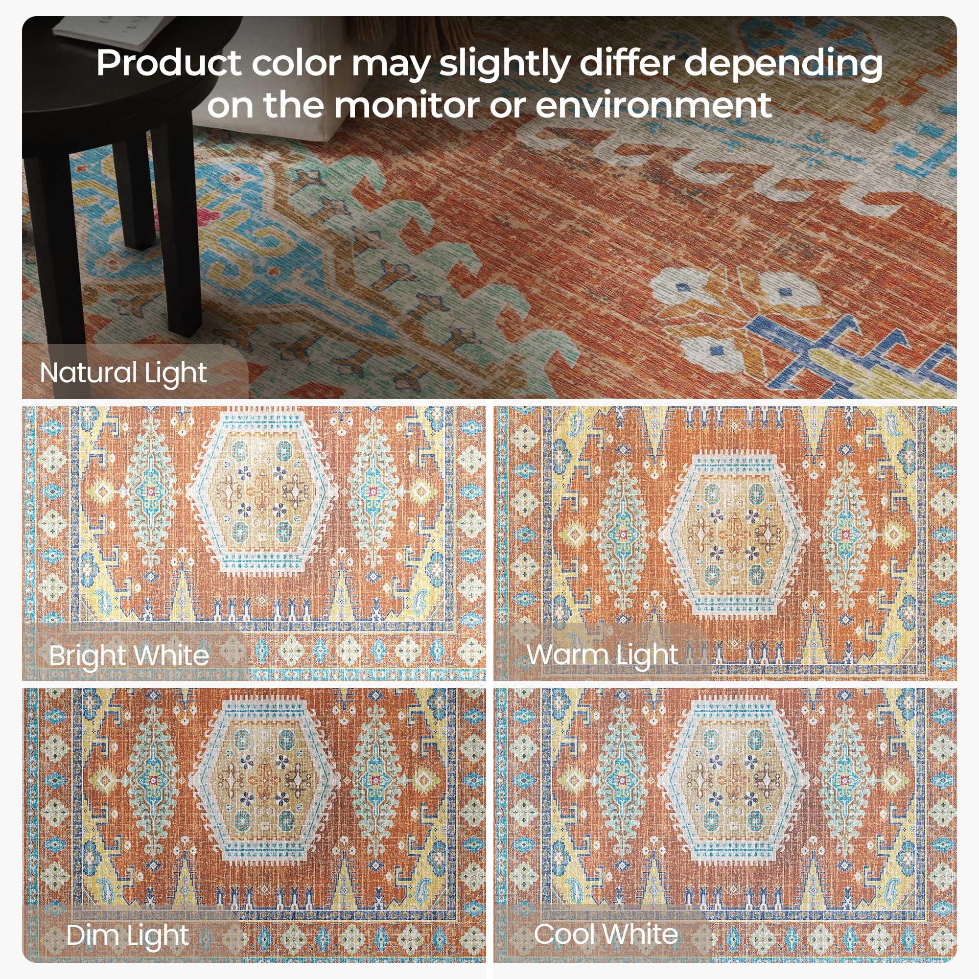 Kokia Kokia Area Rugs Living Room 9x12 Ultra-Thin No Pile Washable Maple Red Large Area Rug Bedroom Geometric Tribal Distressed Lightweight Carpet for Dining Room Home Office