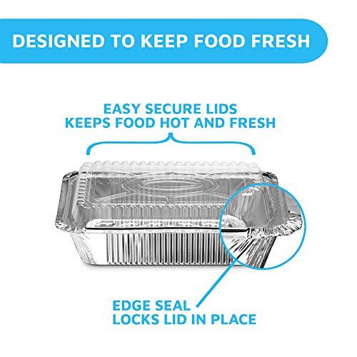 MontoPack MontoPack Disposable Takeout Pans with Clear Lids | 2lb Capacity Aluminum Foil Food Containers with Strong Seal for Freshness & Spill Resistance | Eco-Friendly & Recyclable | 50-Pack 8x5.5” Drip Pans