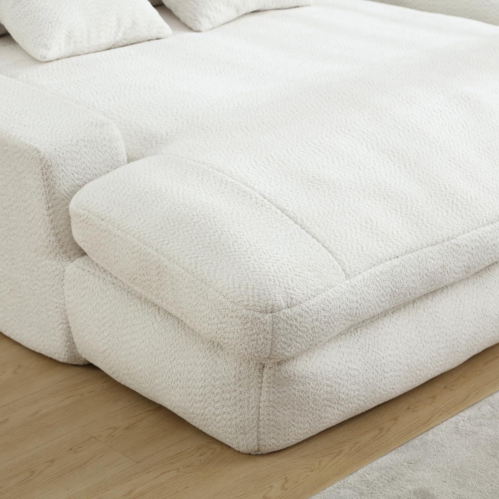 GEEVIVO Oversized Chaise Lounge Chair Indoor,52" Upholstered Cozy Chenille Sofa,Comfy Cloud Sofa with 5 Pillows,Modern Lounge Couch,Deep Seat Sofa,Loveseat Sleeper Chair Sofa Bed for Living Room(White)