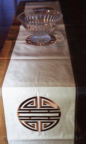 VietnameseArtwork Silk Embroidered Table Runner -Happiness- Made in Vietnam-STR2