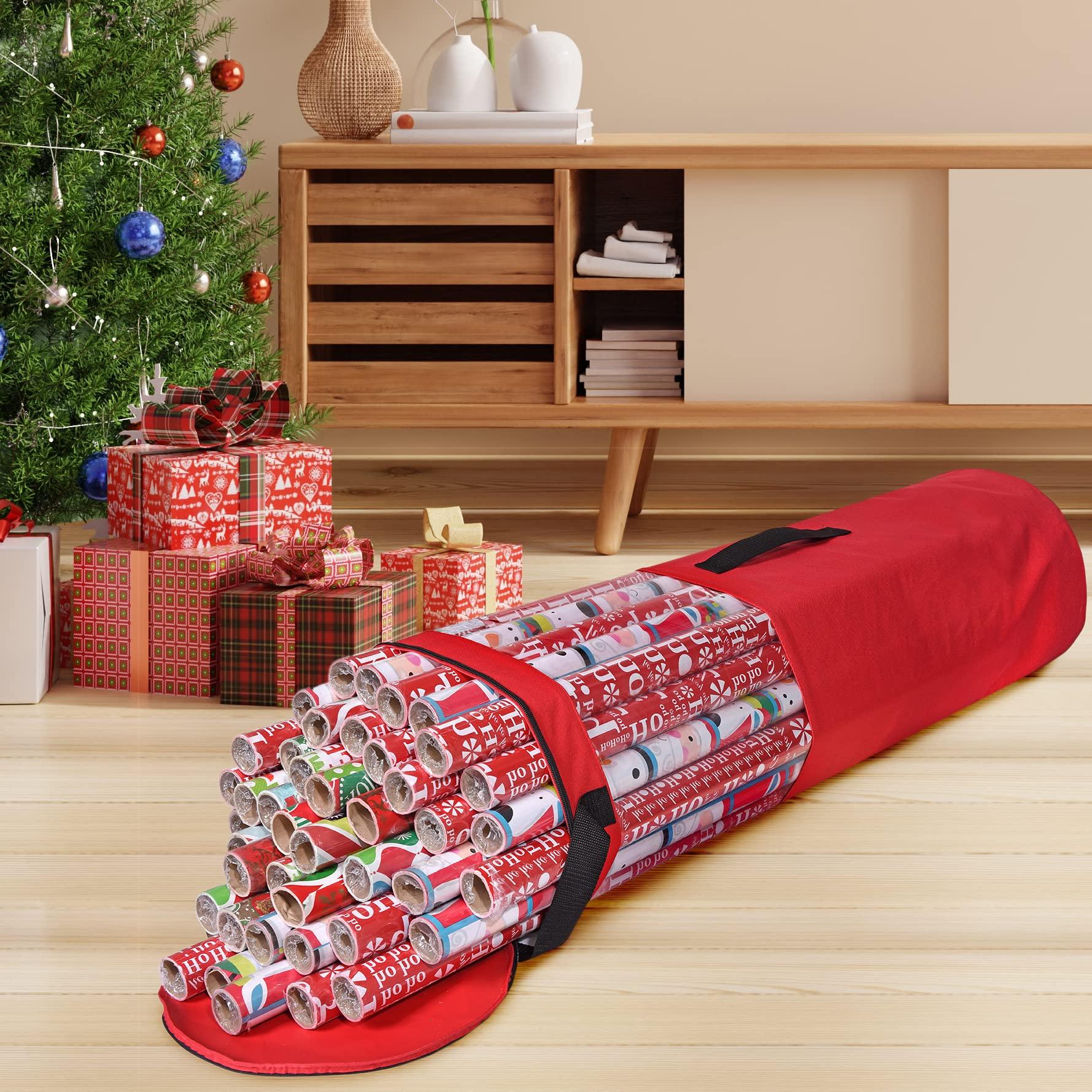 Primode Primode Wrapping Paper Storage Bag | Wrapping Paper Organizer Under Bed for Storing Multiple Rolls of Gift Wrap, 42 Length Container Constructed of Durable 600D Oxford Material (Red)