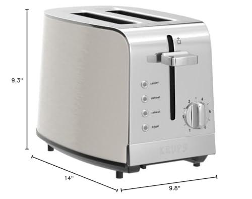 KRUPS KRUPS: 2 Slice Toaster, Stainless Steel Toaster, 5 Functions with Cancel, Toasting, Defrost, Reheat and Bagel, Cord Storage, Silver