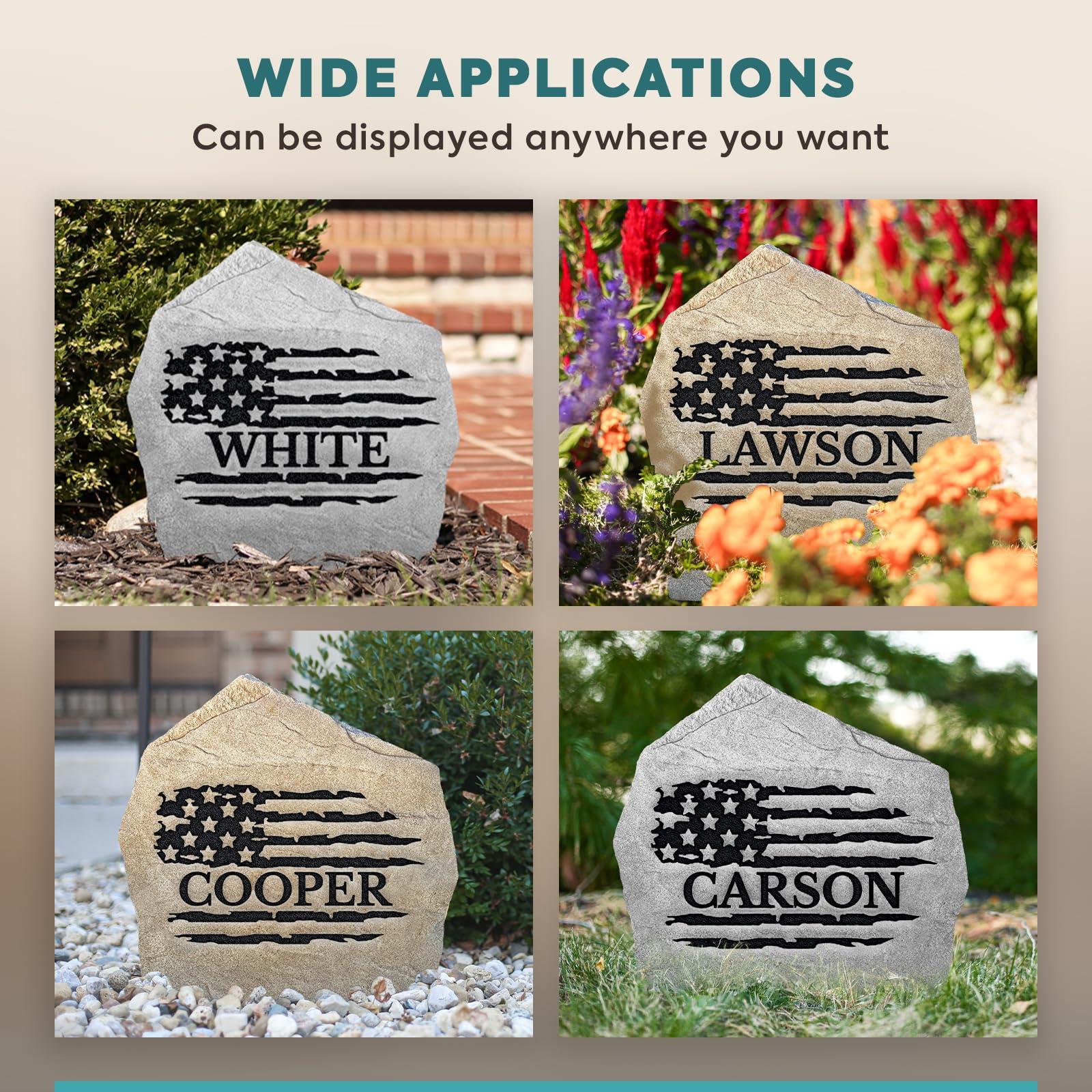 DESIGN A STONE Personalized Flag Name Stone - Engraved Garden Stone - Sandstone 21\" x 21\" - Monogram Stone by Design A Stone