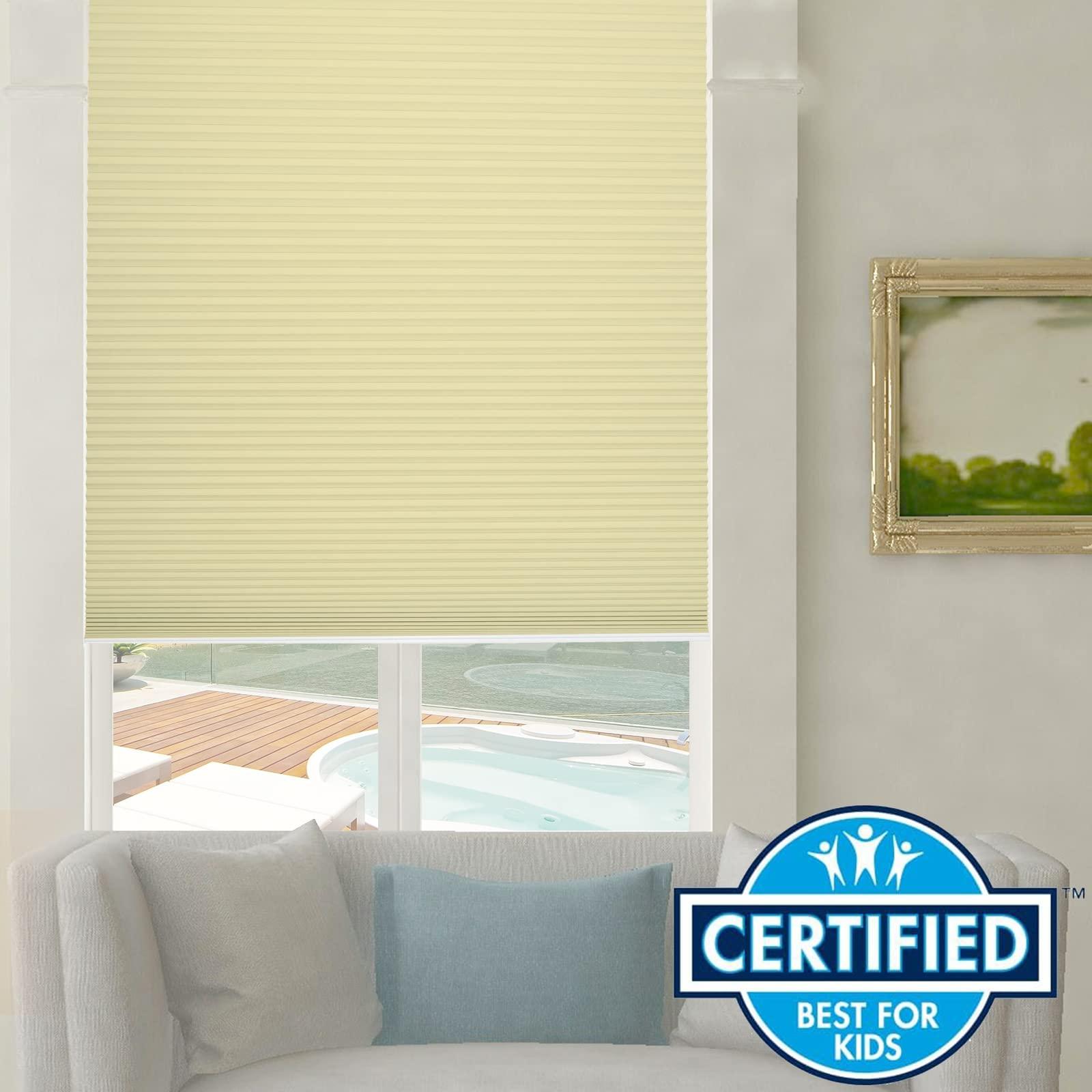Persilux Persilux 100% Blackout Cordless Cellular Shades & Blinds Honeycomb Blinds Bottom up Waterproof Thermal Insulated Window Shades for Home, Windows and Kitchen, Cream, 92" W x 60" H