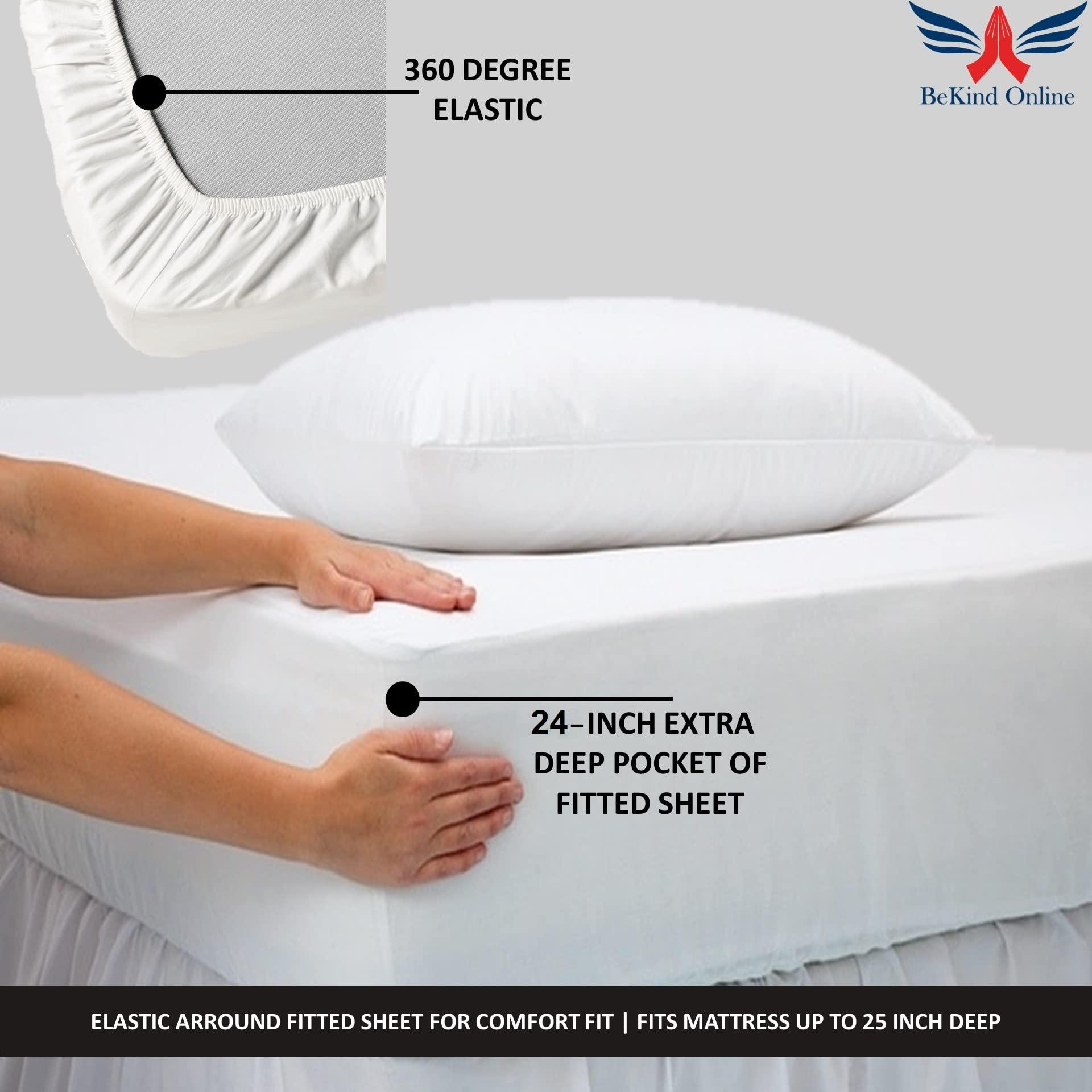 BeKind Online Split Head Cal King Sheet Set for Adjustable Bed, Soft Breathable 36\" Split from Top 600 Thread Count 100% Egyptian Cotton 4-PC FlexTop Sheet for Half Split Beds - 24\" Deep Pockets - Ivory Solid