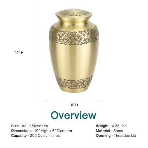 Silverlight Urns Elegant Gold Cremation Urn for Ashes, Brass, Gold Urn, Adult Sized Cremation Urn, 10 Inches High
