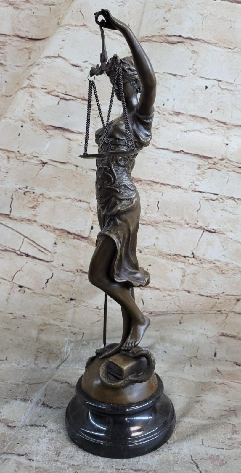 EUROPEAN BRONZE EUROPEAN BRONZE Lawyer Law Student Graduation Gift Lady Blind Justice Bronze Marble Statue Art