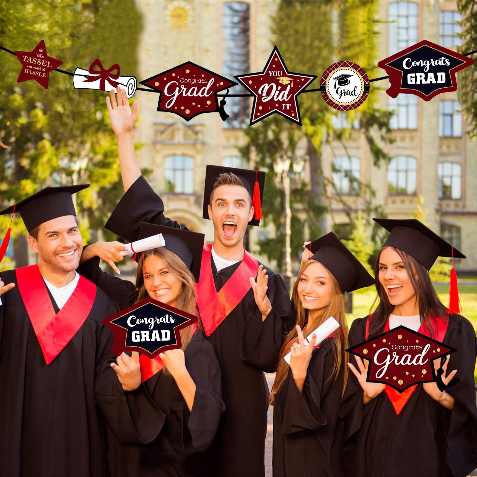 party greeting Maroon and Gold Graduation Decorations Set of 24 Class of 2025 Table Decor Congrats Grad Party Centerpiece Sticks Table Toppers Graduation Party Supplies