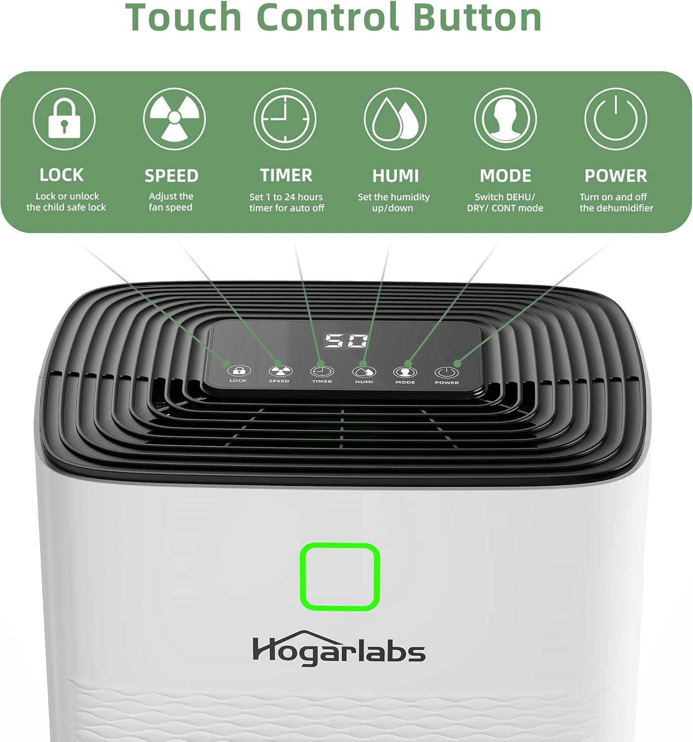 HOGARLABS HOGARLABS 34 Pint Dehumidifiers for Home Basements, with 3 Working Modes, Overflow Protection, and Auto Shut off Restart. Ultra Silent Dehumidifier with Drain Hose, Intelligent Humidity Control