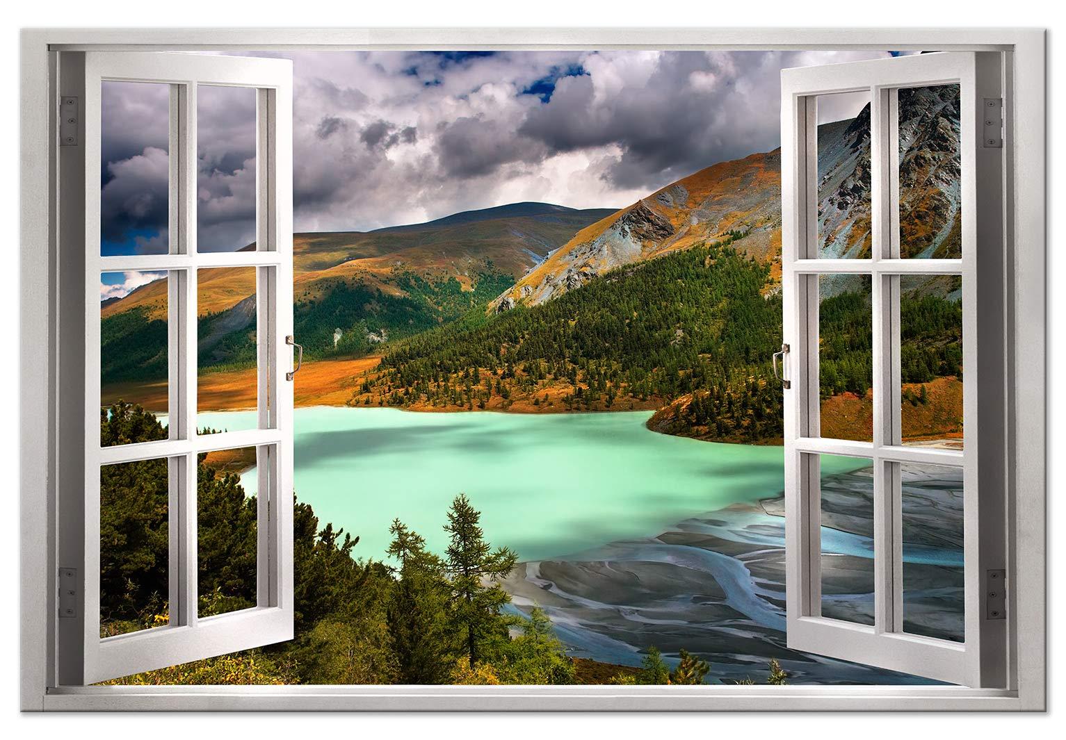 artgeist artgeist Canvas Wall Art Print Window View 24x16 in - 1pcs Home Decor Framed Stretched Picture Photo Painting Artwork Image - Mountains Nature Landscape c-C-0379-b-a