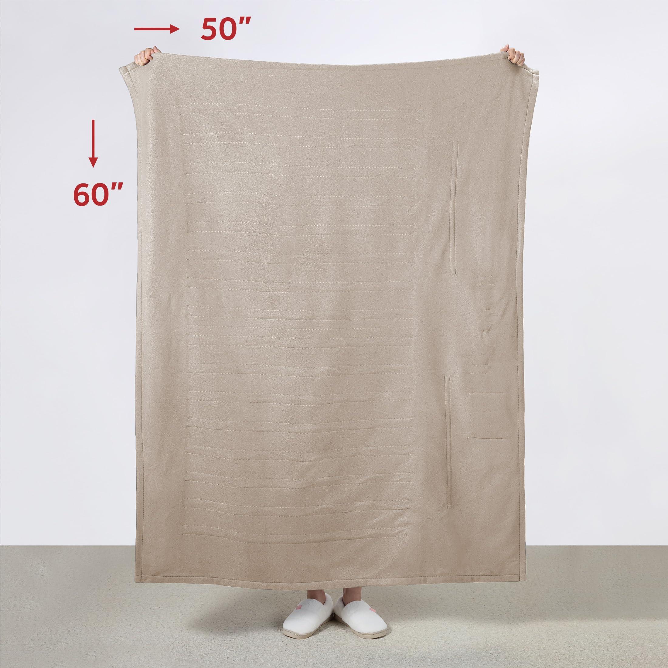 Sunbeam Sunbeam Electric Throw Royal Luxe Microplush Heated Blanket, 4 Heat Settings, 4-Hour Auto Shut-Off, Fast Heating, Warm and Cozy, Peyote Color, 50\" x 60\"