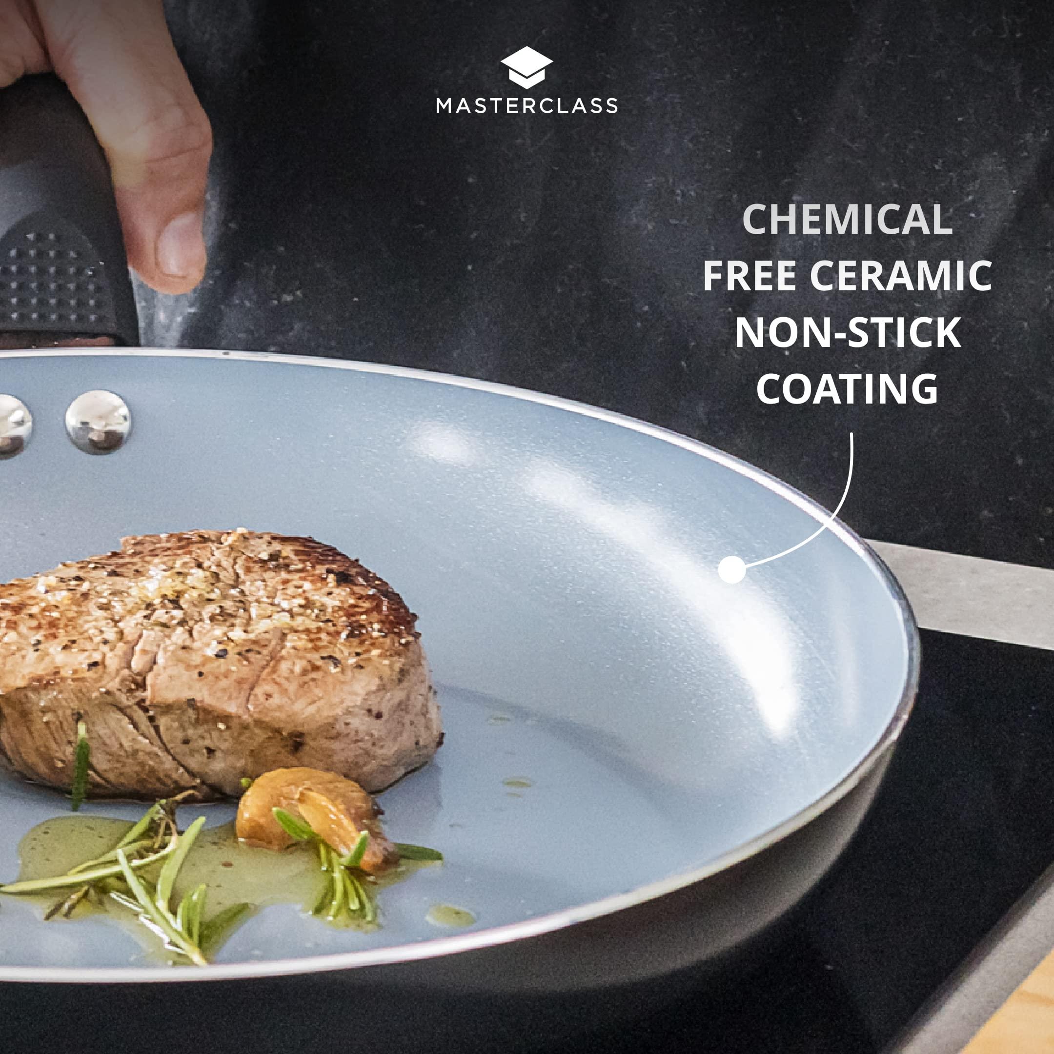 MasterClass MasterClass Eco Induction Frying Pan with Healthier Ceramic Chemical Free Non Stick, Large, Aluminium/Iron, Black/Blue, 30 cm