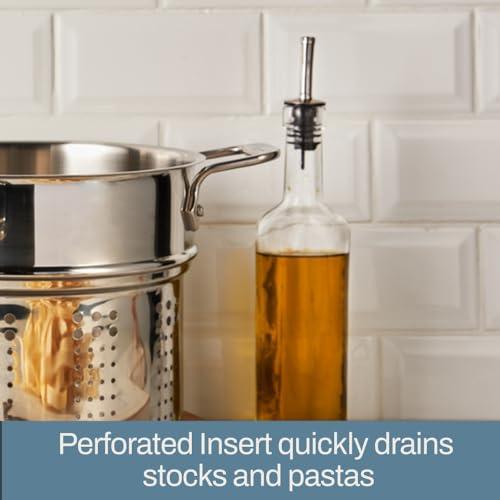 All-Clad All-Clad Specialty Stainless Steel Stockpot, Multi-Pot with Strainer 3 Piece, 6 Quart Induction Oven Broiler Safe 500F Strainer, Pasta Strainer with Handle, Pots and Pans Silver
