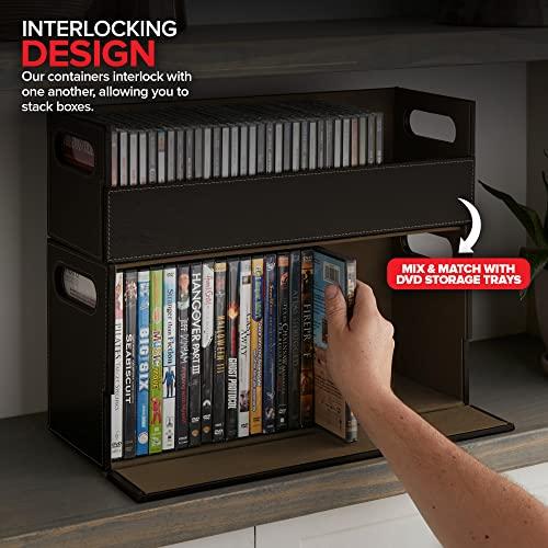 Stock Your Home Stock Your Home DVD Storage Box, Movie Shelf Organizer for Blu-Ray, Video Game Cases, CDs, VHS Tape Display Stand, Disc Holder Can Store Up to 28 DVDs, Faux Leather (Brown)