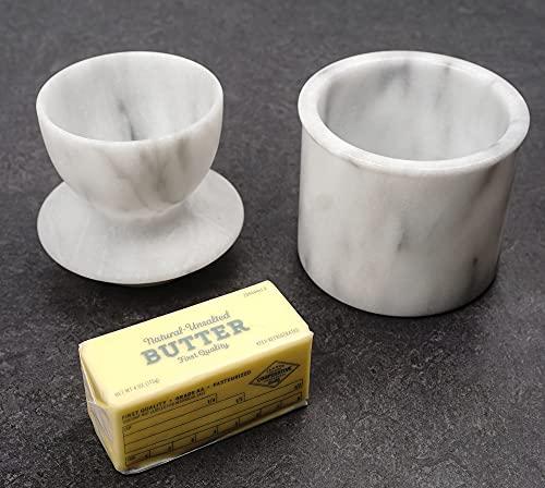 RSVP International RSVP International White Marble French Butter Pot, Holds One Stick or 1/2 Cup | Made From Natural White Marble | Keep Butter Fresh & Spreadable at Room Temperature in Crock Dish