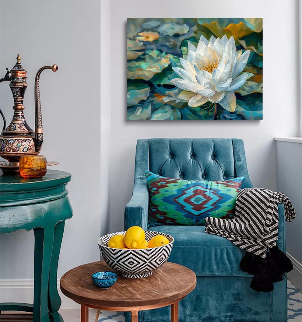 Generic Generic Zen Wall decoration Lotus art Plant Wall art Blooming White Lotus Painting Flower Art Abstract wall art Oriental style wall painting 24x36 poster frame