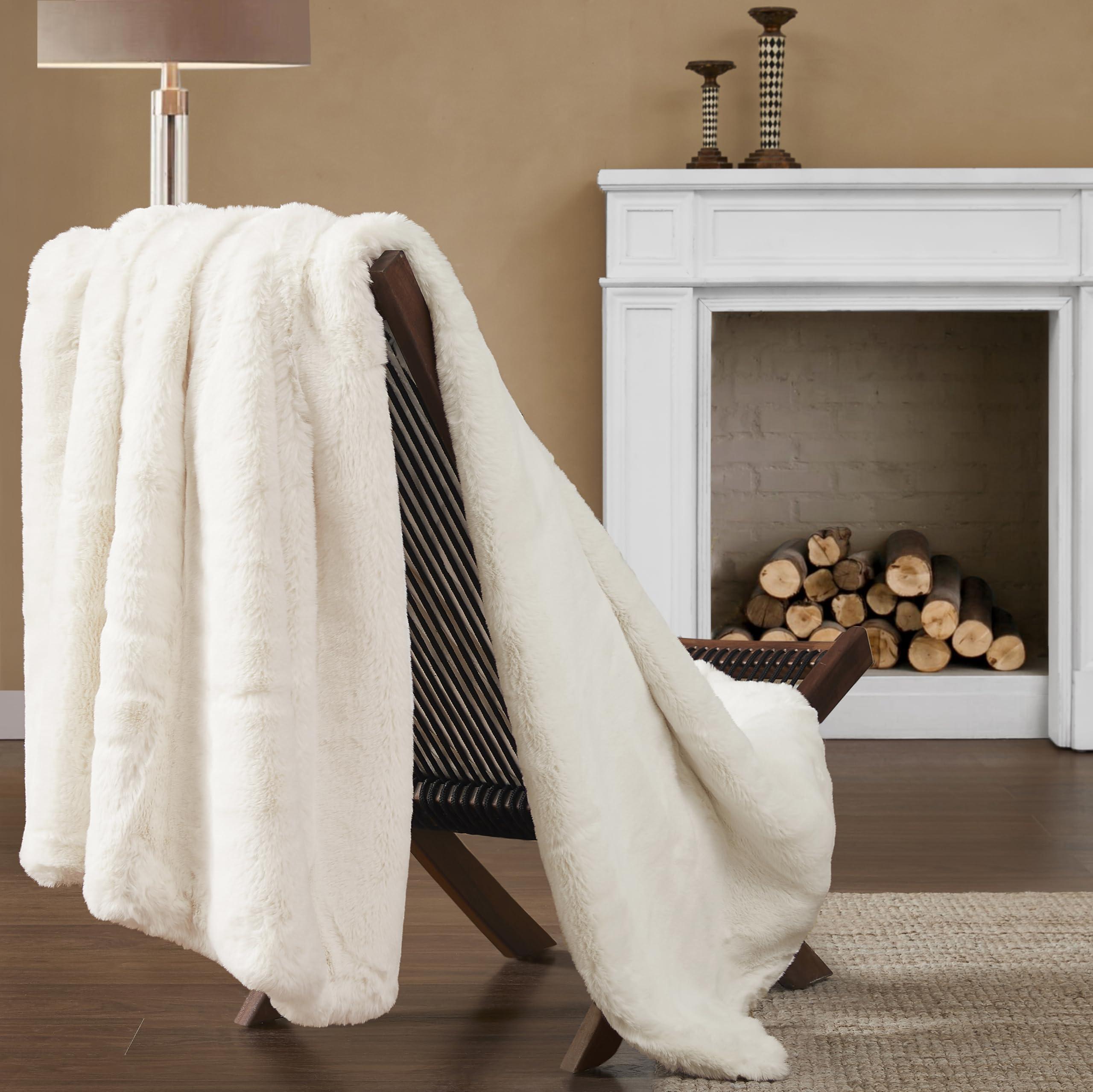 UGG UGG 16796 Euphoria Plush Faux Fur Reversible Throw Blanket for Couch or Bed Luxury Hotel Style Machine Washable Soft Cozy Home Decor Fuzzy Fluffy Sofa Blanket, 70 x 50-Inch, Snow