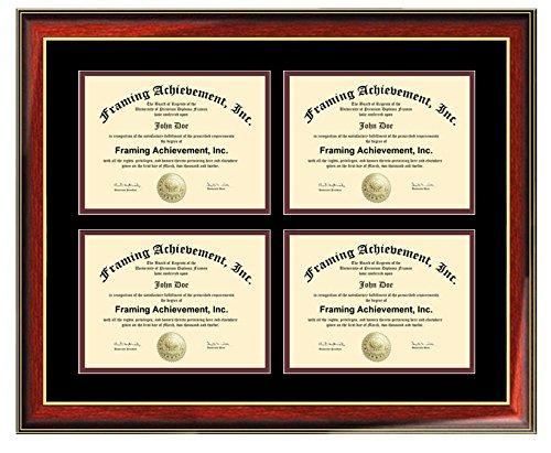 Framing Achievement Inc University Diploma Frame Graduation Diploma Frame for Four Degree Double Matted Certificate Quadruple Certificate License Frames College Document Holder Satin Matte Mahogany Gold Trim Top Black Inner Maroon