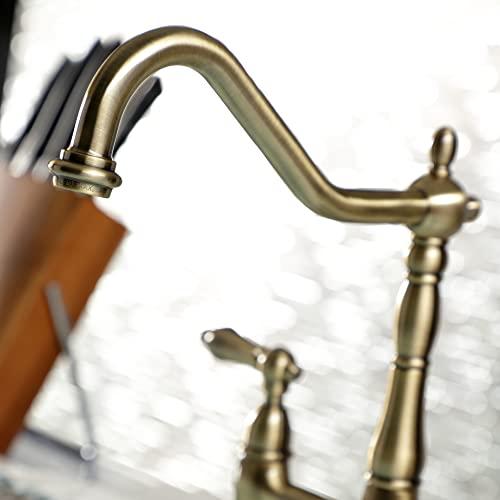 Kingston Brass Kingston Brass KS1273ALBS Heritage 8-Inch Kitchen Bridge Faucet with Brass Sprayer, Antique Brass