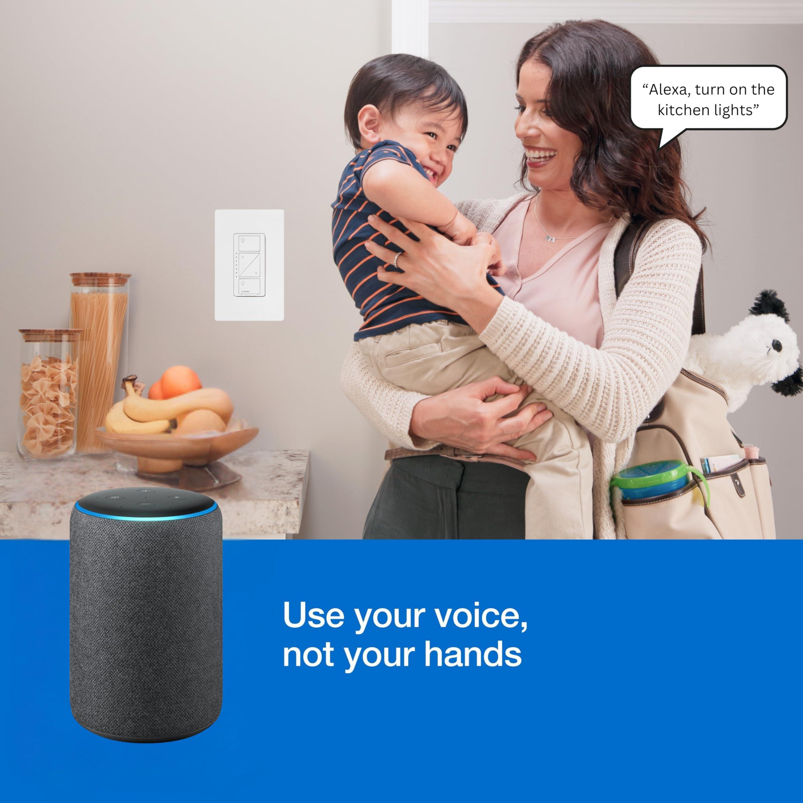 Lutron Lutron Caseta Smart Lighting Original Dimmer Switch, for Light Bulbs, Works w/ Alexa, Apple Homekit, Google Home (Hub Required), 150W Single-Pole/3-Way, No Neutral Required, PD-6WCL-WH, White