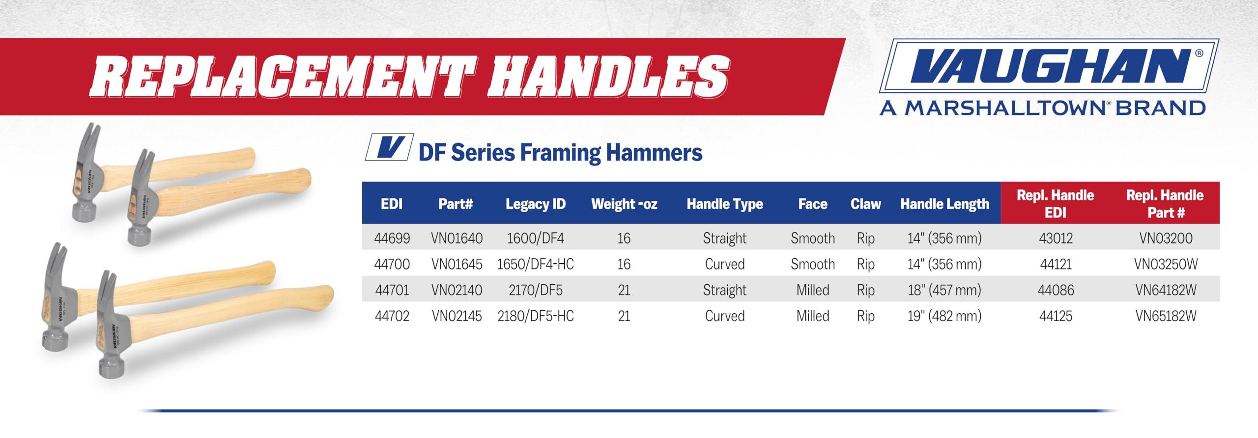Vaughan & Bushnell Dalluge Tools 02170 21-oz Framer Hammer with Nailoc - Milled Face with 18\" Straight Wood Handle (DAWG21)