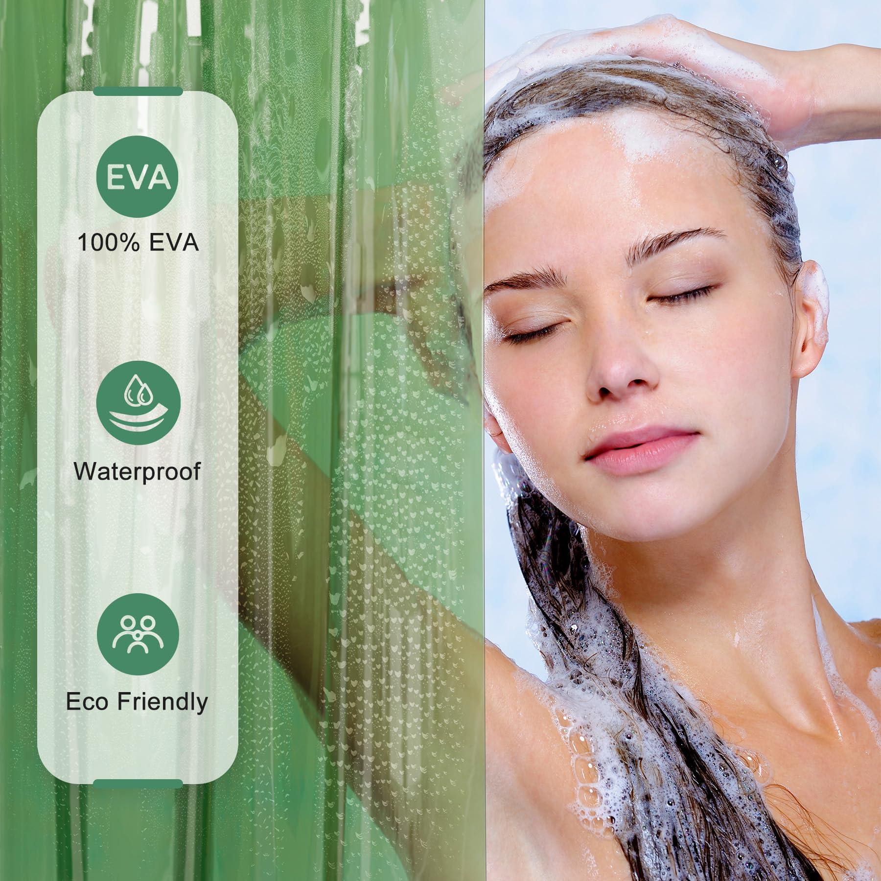 AmazerBath AmazerBath Shower Curtain Liner, 100% EVA Soft Clear Green Heavy Duty Shower Curtain and Liner 2-in-1, 72x72 Luxury Plastic Weighted Bathroom Shower Liner, 12 Rustproof Grommets & 3 Heavyweight Stones