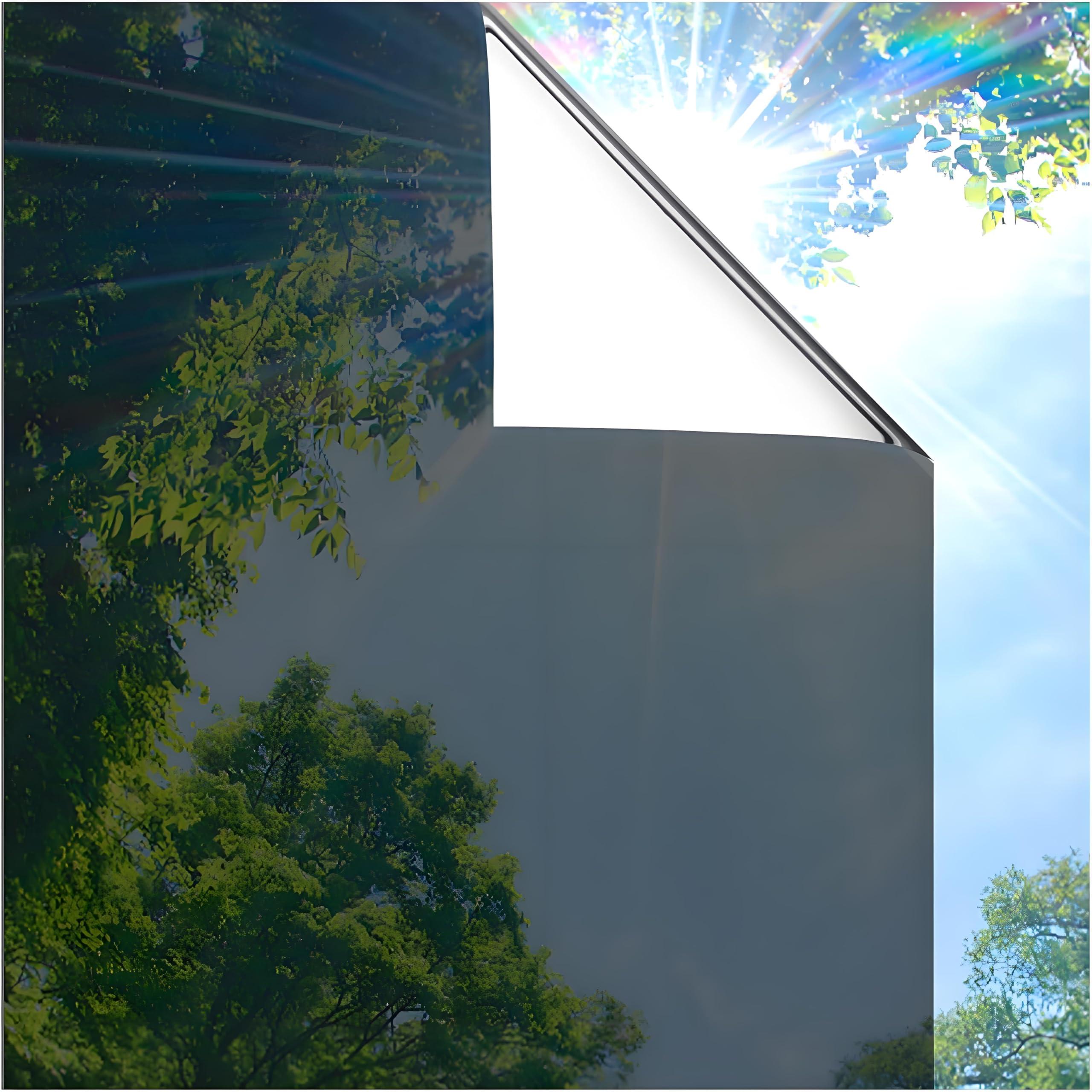 Coavas Coavas One Way Privacy Window Film, Daytime Window Film See Out Not in, Reflective Window Tint Heat Blocking, Static Cling for Home Office, 35.4 Inch X 9.8 Feet