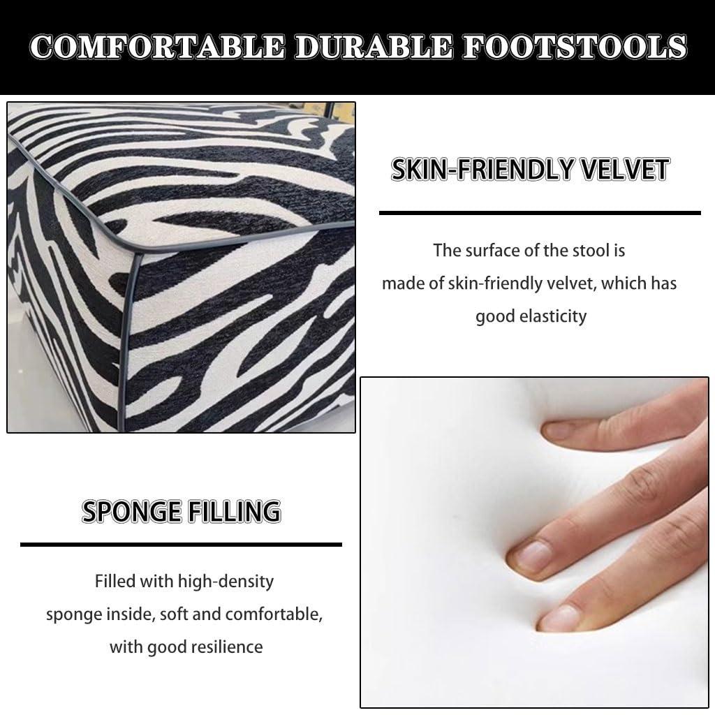 QMBHBM Foot Stool Shoe Stool for Entryway Zebra Print Living Room Ottomans, Soft and Comfortable Leisure Stool, Shoe Stool with High Resilience Sponge, for Couch (Color : Black White, Size : 50 * 50 * 40cm)