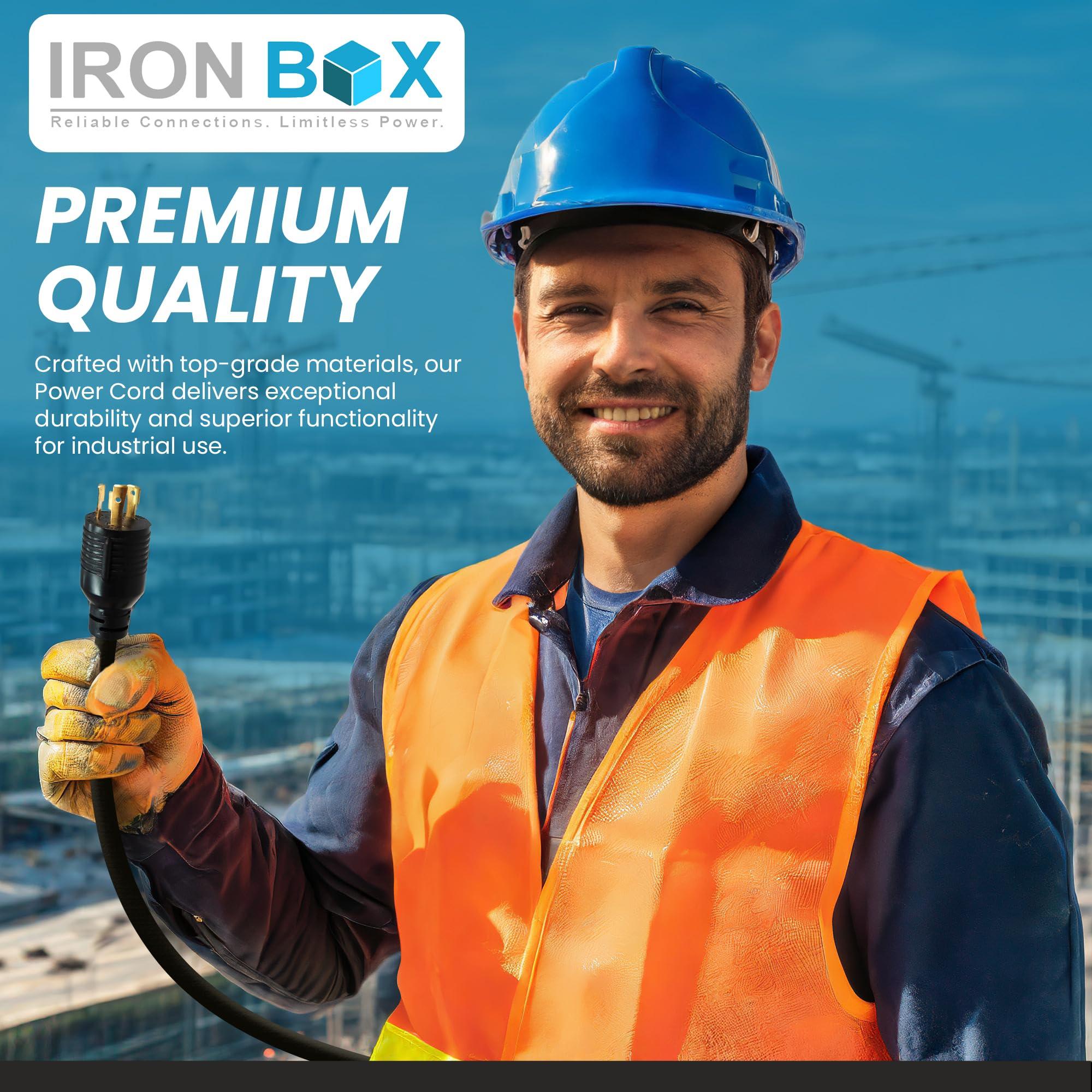 Iron Box IronBox Electric - NEMA L6-20P to L6-20R Power Cord, Twist Lock Style Ends, UL Listed, Rated 20A, 12/3 SJT, Extension Cord for 208V/250V Applications, Heavy-Duty Power Cable, 15 Foot - Black